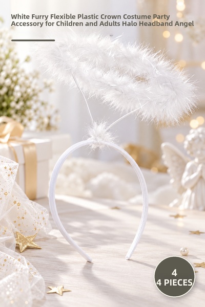 Yenilig 4 Pieces Angel Crown – Flexible Plastic Crown with White Feathers Cos...