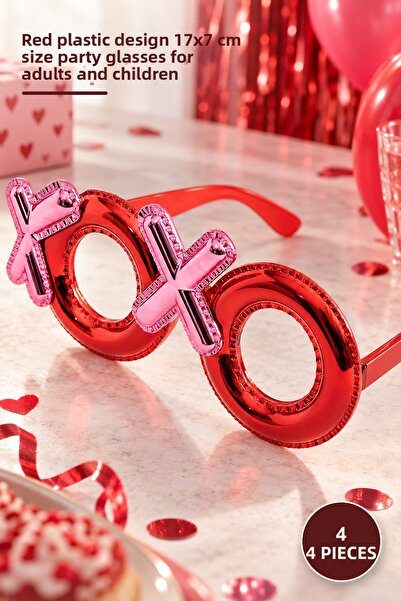 Yenilig 4 Pieces of Xoxo Written Party Glasses – Red Plastic Design 17X7 cm S...