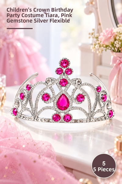Yenilig 5 Pieces Fuchsia Stone Princess Crown – Children's Crown Birthday Par...