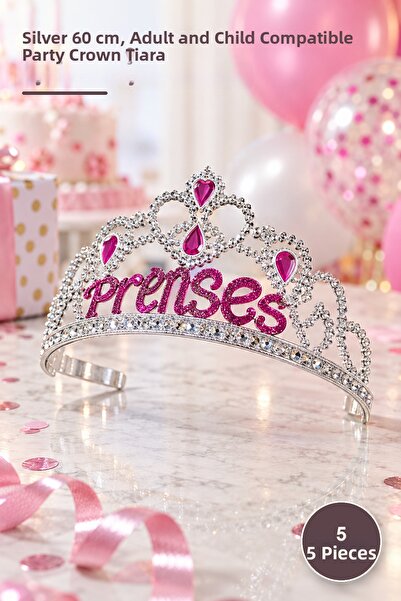 Yenilig 5 Pieces Princess Party Crown – Silver Color 60 Cm, Adult and Child C...