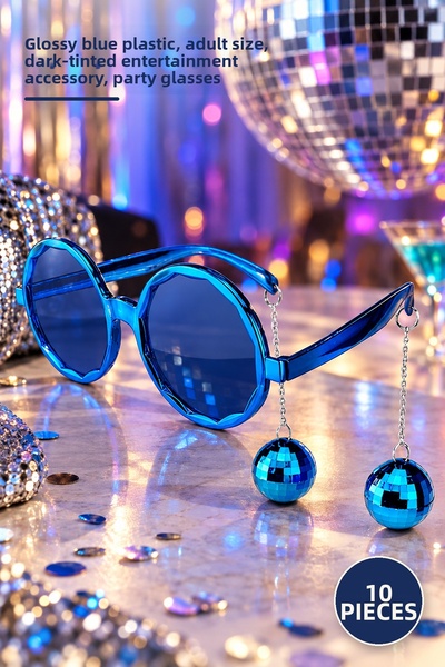 Yenilig 10 Pcs Disco Party Glasses with Bulk Earrings – Shiny Blue Plastic, A...