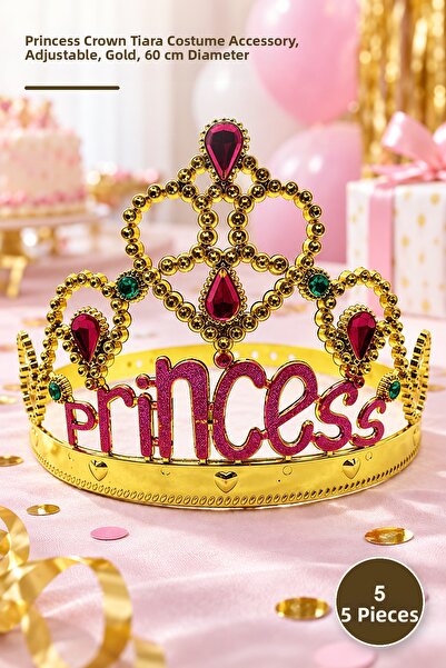 Yenilig 5 Pcs Party Crown – Gold Color Adjustable Crown with Princess Writing...