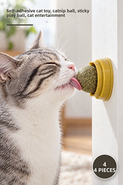 Yenilig 4 Pieces of Catnip Balls – Self-Adhesive Cat Toy, Catnip Ball, Sticky...