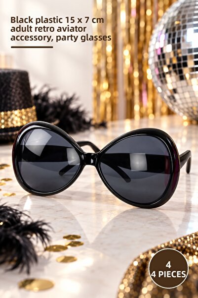 Yenilig 4 Pieces Nostalgia Party Glasses – Black Plastic 15 X 7 Cm, Adult Ret...