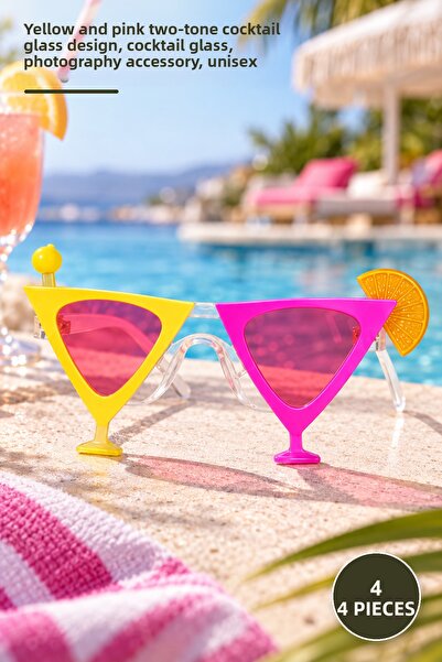 Yenilig 4 Martini Party Glasses – Yellow Pink Double Color Cocktail Glass Des...