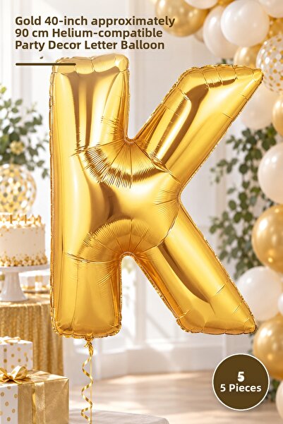 Yenilig 5 Pieces K Letter Foil Balloon - Gold Color 40 Inches Approximately 9...