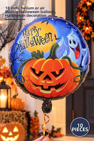 Yenilig 10 Pieces Happy Halloween Foil Balloons – 18 Inches, Inflatable with ...