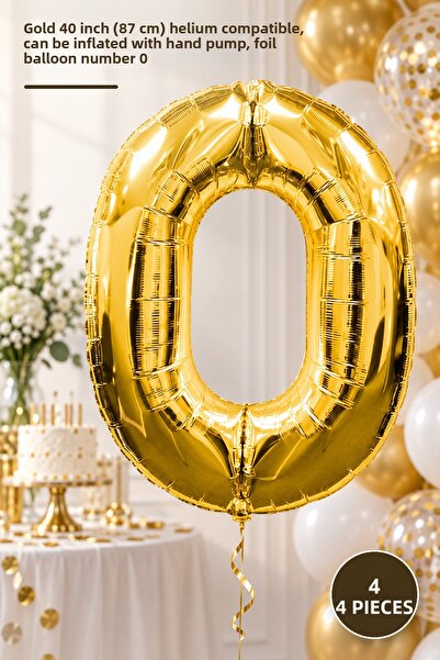 Yenilig 4 Pieces Zero Number Foil Balloon – Gold Color 40 Inches (87 cm) Heli...