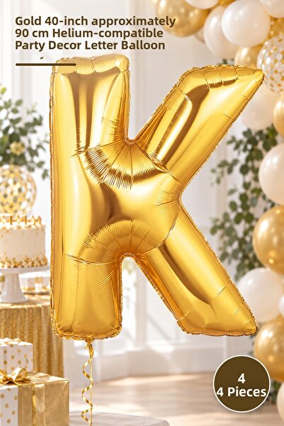 Yenilig 4 Pieces K Letter Foil Balloon - Gold Color 40 Inches Approximately 9...