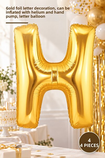 Yenilig 4 Pieces H Letter Foil Balloon – Gold Color Foil Letter Decoration, I...