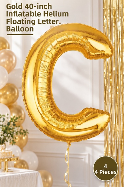 Yenilig 4 Pieces C Letter Foil Balloon - Gold Color 40 Inch Inflatable Helium...