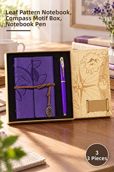 Yenilig 3-Piece Leather Notebook and Purple Metal Rollerball Pen Gift Set – L...