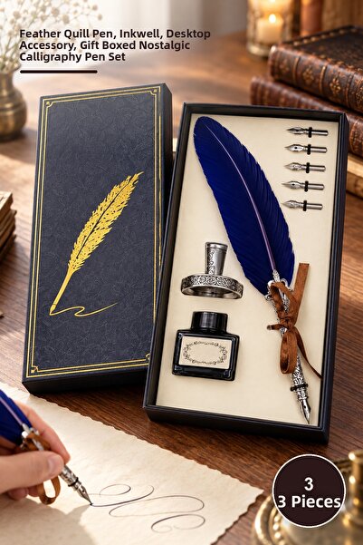 Yenilig 3-Piece Calligraphy Pen Set – Feather Dip Pen, Nostalgic Calligraphy ...