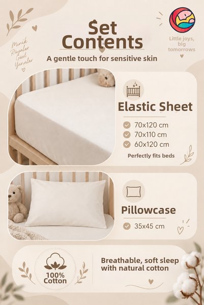 Anne Sesi 100% Cotton Ranforce Elastic Sheet Set - Park Bed 70X120 cm - 35X45 cm Pillowcase