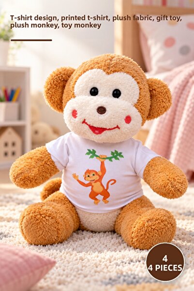 Yenilig 4 Pieces Plush Monkey Toy – T-Shirt Design, Printed T-Shirt, Plush Fa...