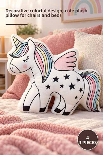 Yenilig 4 bucăți pernă de pluș cu design Unicorn - design decorativ colorat, ...