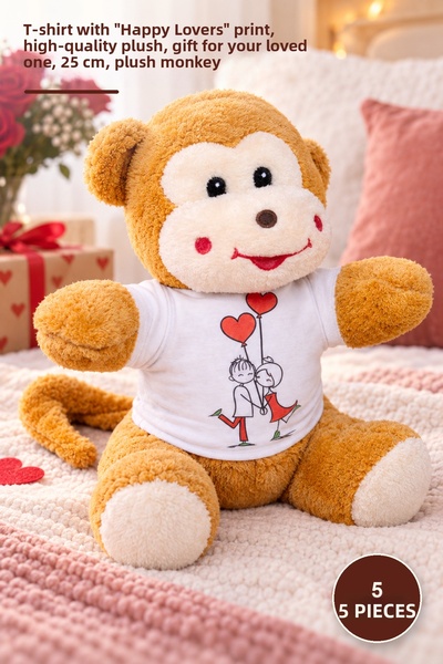 Yenilig 5 Pieces Plush Toy Monkey – Happy Lovers with T-Shirt Printed Design,...