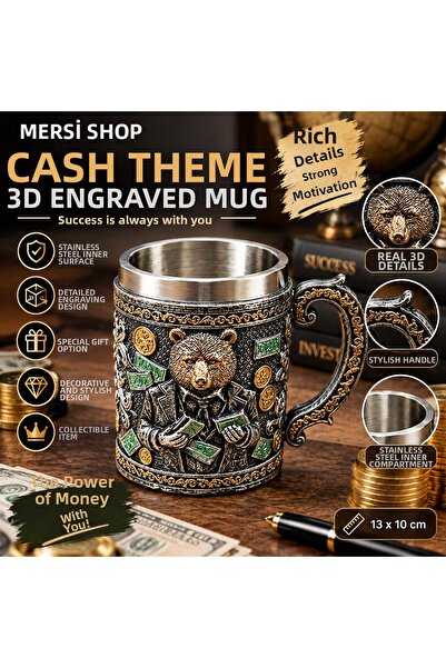 Mersi SHOP كوب من الفولاذ المقاوم للصدأ منقوش ثلاثي الأبعاد بتصميم نقود، مقاس...