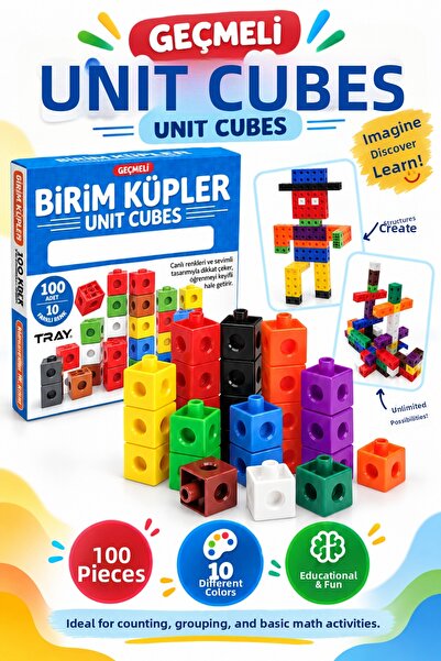 Oyuncak Fabrikası Interlocking Unit Cubes 2X2X2 cm 100 Pieces Math Educationa...