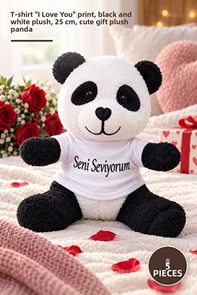 Yenilig 5 Pieces Plush Panda – with I Love You Printed on T-Shirt, Black and ...