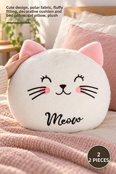 Yenilig 2 Pieces Plush Cat Pillow – Cute Design, Fleece Fabric, Fiber Filling...