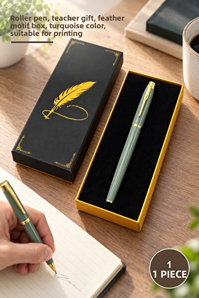 Yenilig 1 boxed metal pen - rollerball pen, teacher's gift, feather motif box...