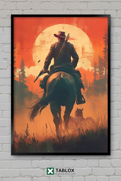 tablomaxtbx Cowboy călărind pe cai la apus de soare, poster western, tablou d...