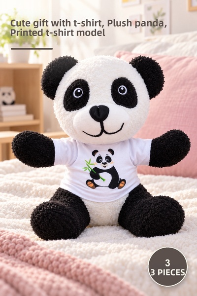 Yenilig 3 Panda Plush Toys – Cute Gift with T-Shirt, Plush Panda with Printed...