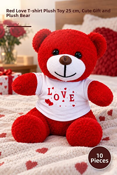 Yenilig 10 Pieces of Plush Teddy Bears – Plush Toy with Red Love T-Shirt 25 C...