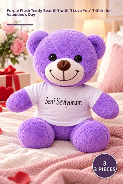Yenilig 3 Plush Teddy Bears - Purple Plush Toy with T-Shirt and "I Love You" ...