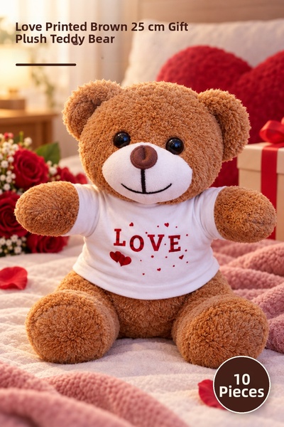 Yenilig 10 Pieces of Plush Teddy Bear – Brown with Love Printed T-Shirt 25 cm...