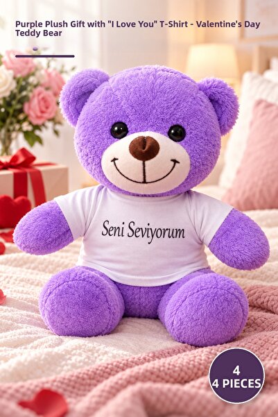 Yenilig 4 Plush Teddy Bears - Purple Plush Toy with T-Shirt and "I Love You" ...