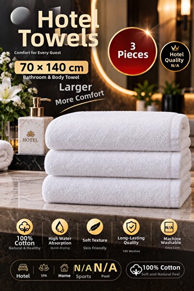 Pera Deluxe Πετσέτες Ξενοδοχείου 3 τεμαχίων 70x140 εκ. 100% Βαμβάκι Λευκές Πε...