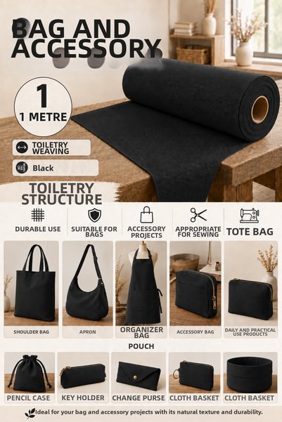 Morlay Țesătură neagră din gabardină, potrivită pentru realizarea de genți, pânză, articole de punch, broderii, prelate și umbrele de soare. Lățime: 150cm