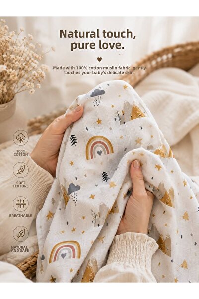 HEİANMONO Baby Blanket Muslin 100% Cotton (80X80 cm)