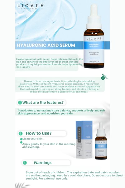Licape Moisturizing Brightening Plumping Hyaluronic Acid Panthenol B5 Peptide Serum