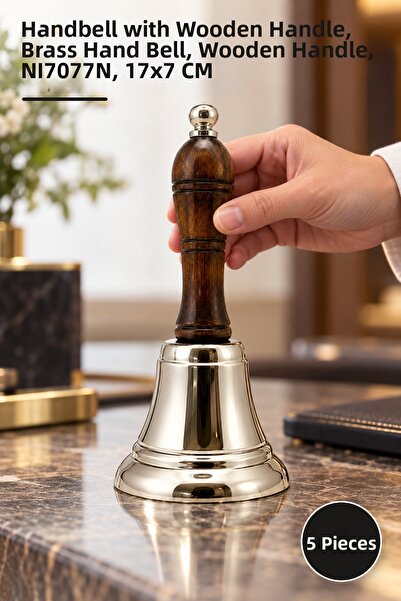 Yenilig 5 Pieces Brass Hand Bell – Hand Bell with Wooden Handle, Brass Hand B...