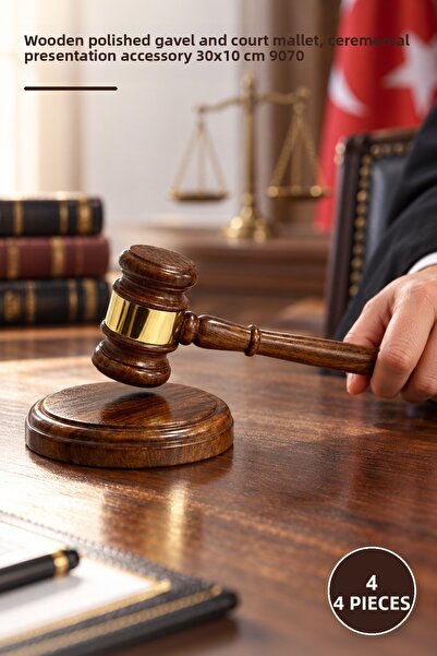 Yenilig 4 Pieces of Judge's Gavel – Wood with Brass Engraving, Gavel and Cour...