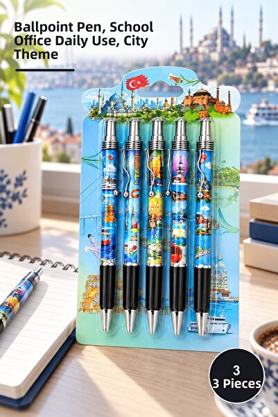 Yenilig 3-Piece Istanbul Themed Ballpoint Pen Set – Writing Pen, Ballpoint Pe...