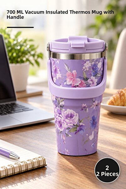 Yenilig 2 Pieces Stainless Steel Thermos Mug – 700 ml Vacuum Insulated Cup wi...