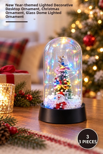 Yenilig 3 Glass Jars – Christmas Themed Illuminated Decorative Desktop Orname...