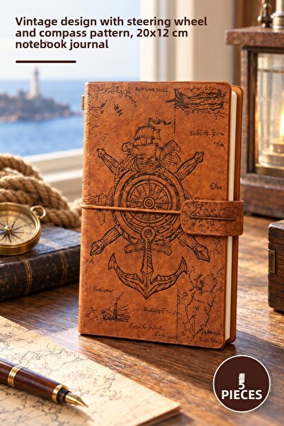 Yenilig 5 Leather Notebooks – Vintage Design with Rudder and Anchor Patterns,...