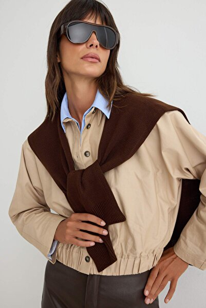 Trendyol Collection Dark Brown Sweater-Looking Knitwear Shawl Twoaw26Sl00001