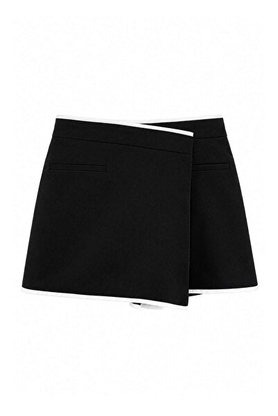 Trendyol Collection Black Piping Detailed Double Breasted Shorts Skirt Shorts...