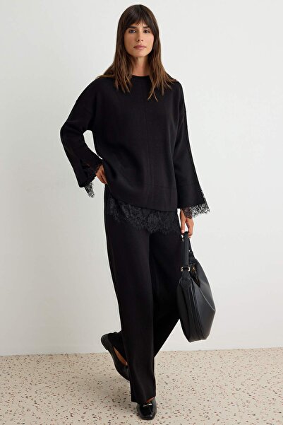 Trendyol Collection Black Lace Detailed Sweater Pants Knitwear Bottom - Top S...