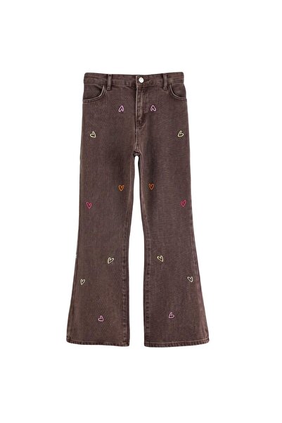 TRENDYOLKIDS Brown 100% Cotton Adjustable Elastic Straight Girls' Denim Jeans