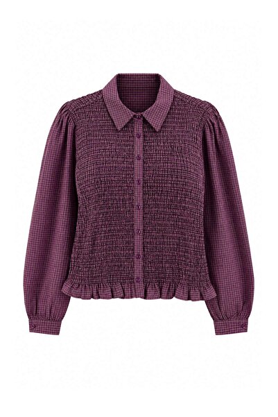 Trendyol Curve Multi-Colored Plaid/Check Ruffle Detailed Oversized Woven Shir...