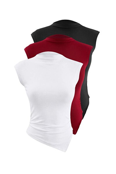 Trendyol Collection Black-Ecru-Burgundy 3-Pack Knitted Blouse Twoss26Bz01131