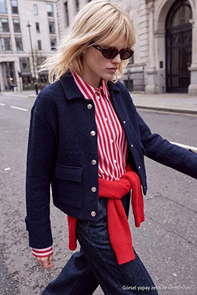 Trendyol Collection Navy Blue Pocket Detailed Coatigan Knitwear Cardigan Twoa...