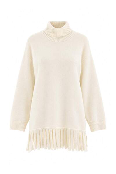 Trendyol Modest Ecru High Collar Tassel Detailed Knitwear Sweater Tctaw27Ak00005